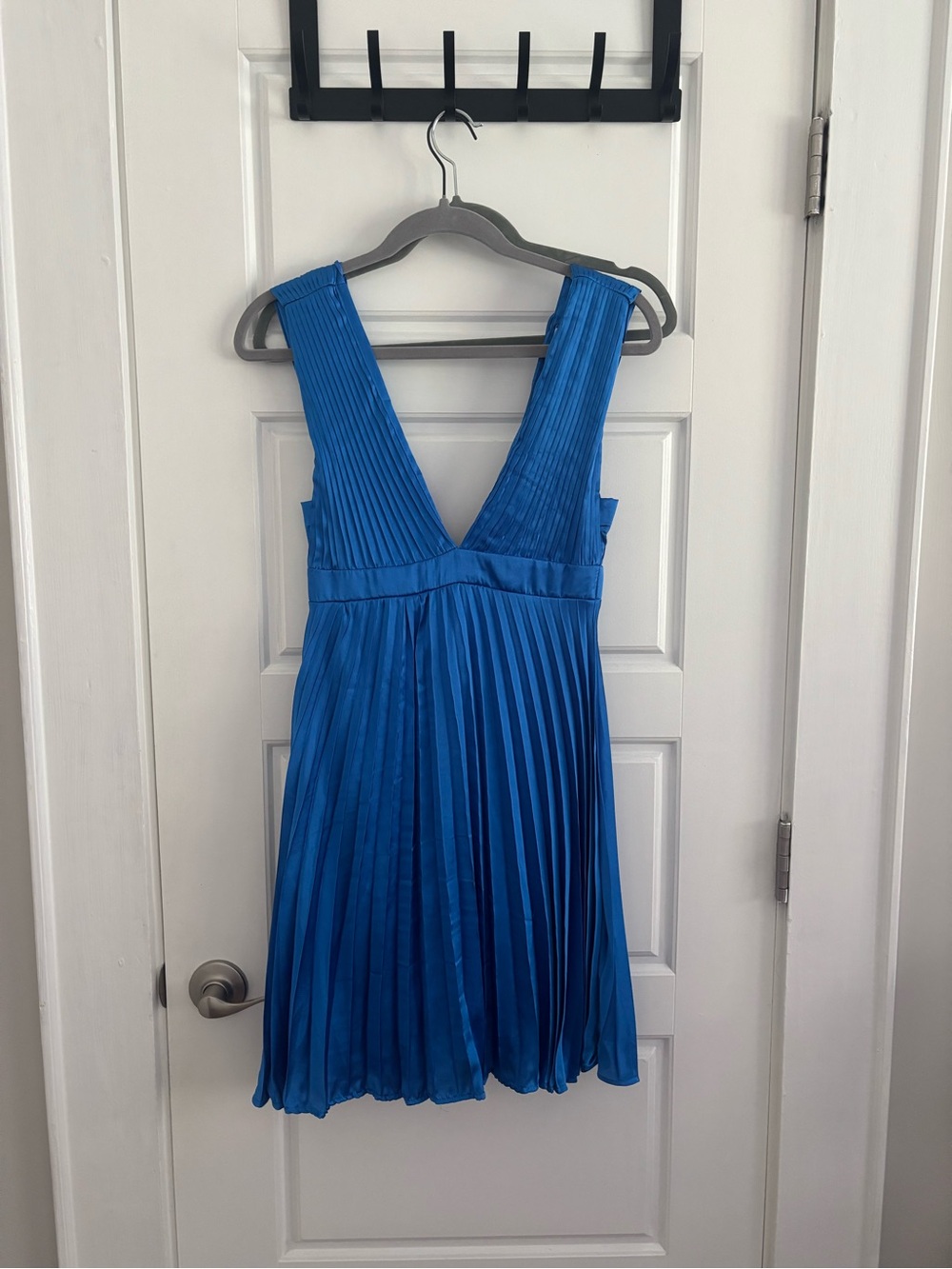 Sincerely Jules Electric Blue Pleated V-Neck Mini Dress